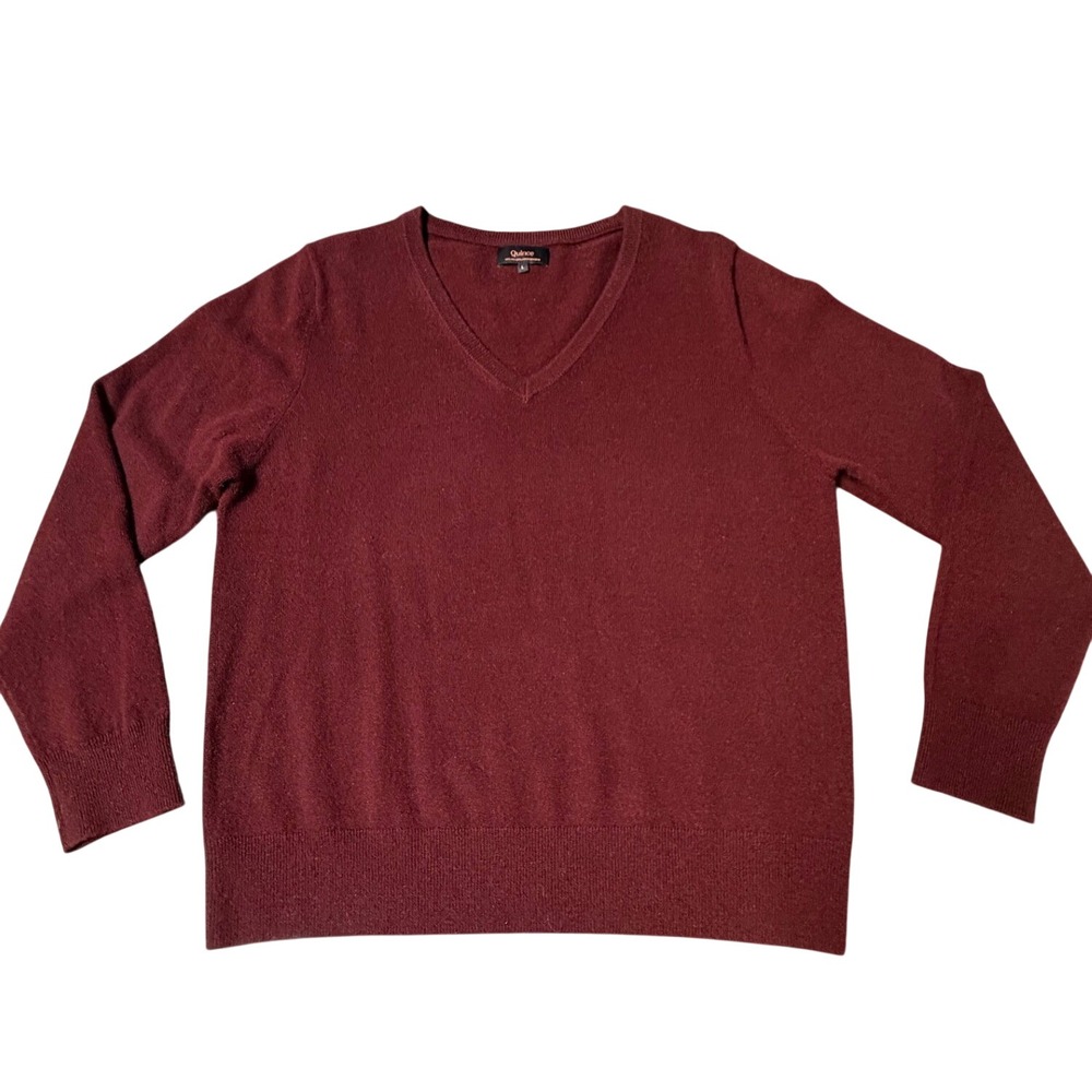Quince Mongolian V-Neck Sweater Rich Burgundy L 100% Cashmere Quiet Luxury